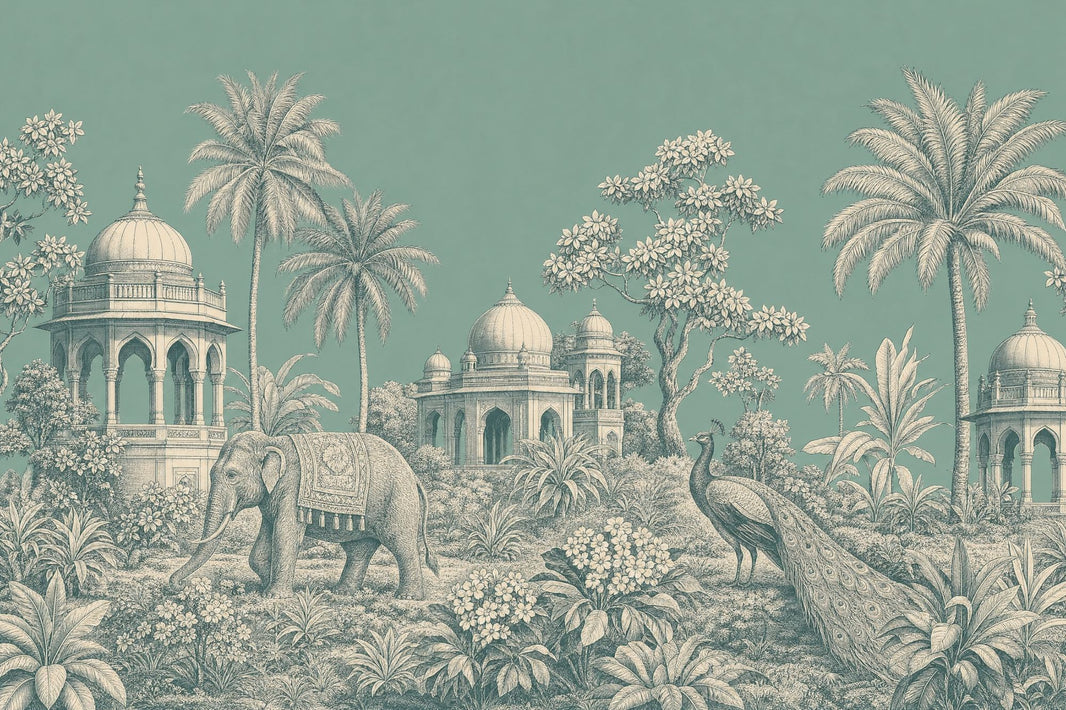 Scenic Landscape Wallpaper Tropical Pavilion Removable Elephant Wall Decor pattern artwork