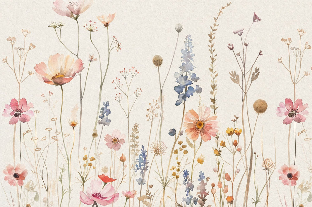 Watercolor Floral Wallpaper Wildflowers Garden Meadow Wall Mural pattern artwork