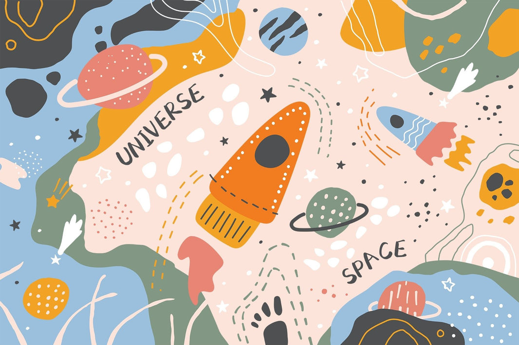 Rocket Wallpaper Space Universe Removable Wall Decor pattern artwork