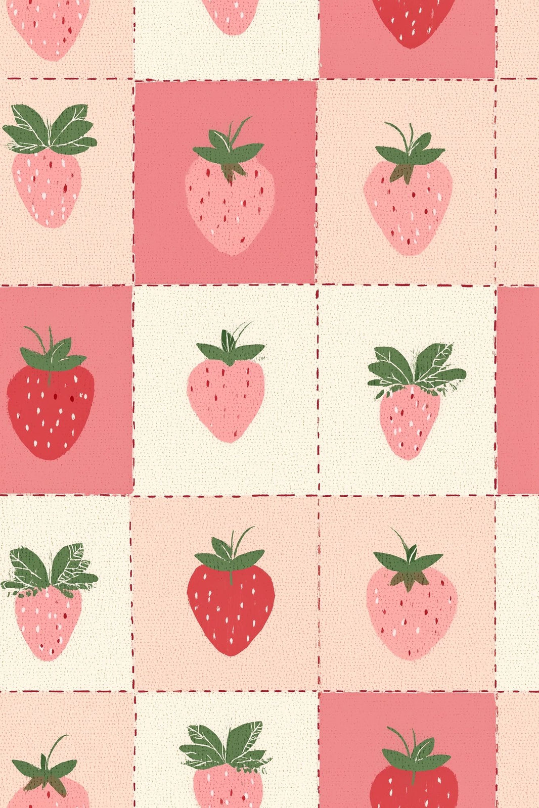 Strawberry Wallpaper Checkered Patchwork Removable Wall Decor pattern artwork