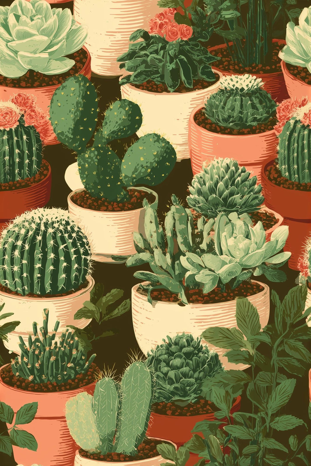 Cactus Wallpaper Succulent Potted Plants Removable Wall Decor pattern artwork