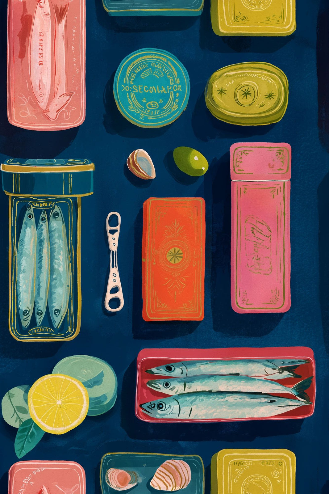 Tinned Fish Wallpaper Sardines Removable Mediterranean Wall Double Roll pattern artwork