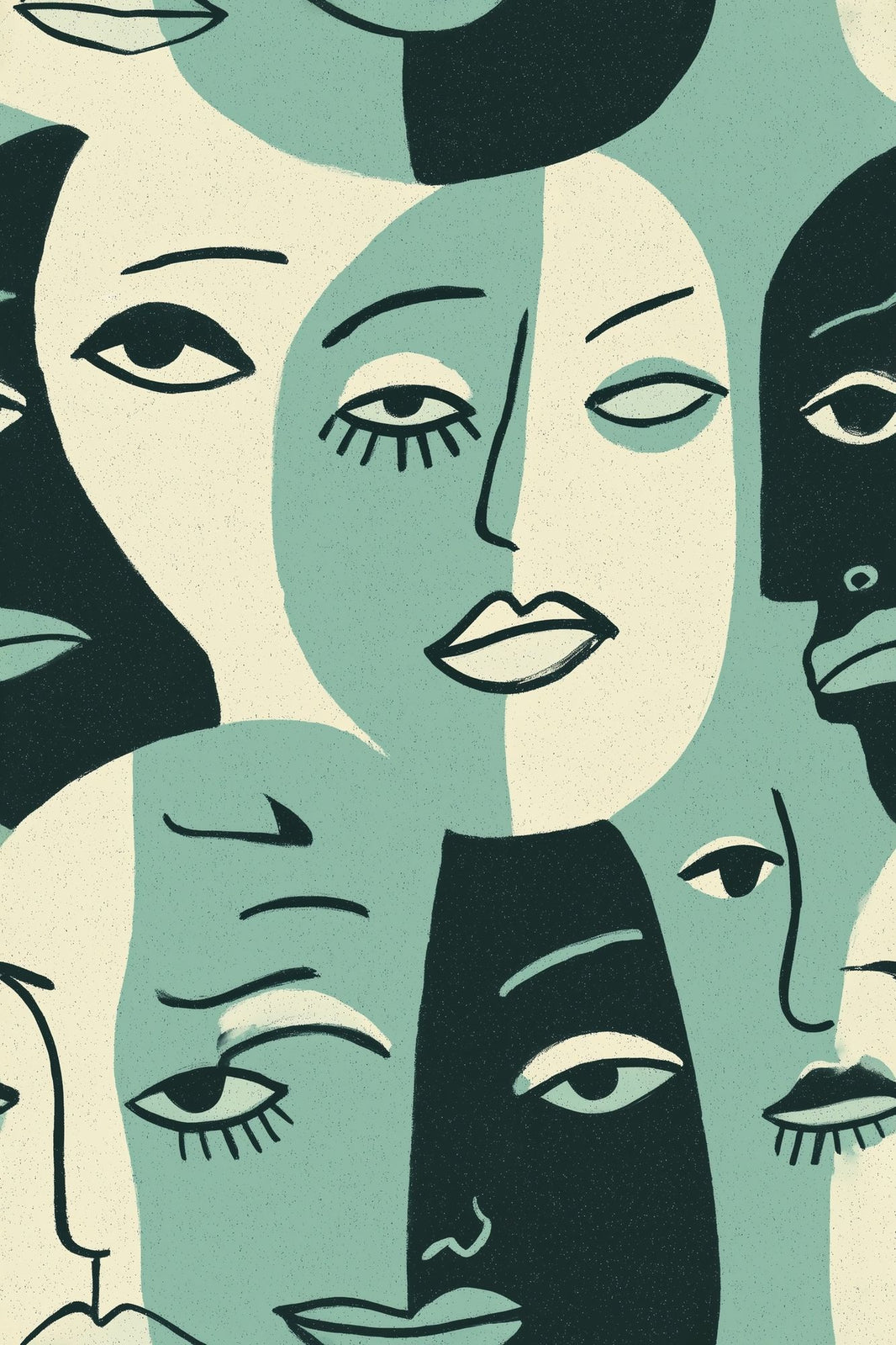 Abstract Faces Wallpaper Portrait Removable Line Art Wall Double Roll pattern artwork