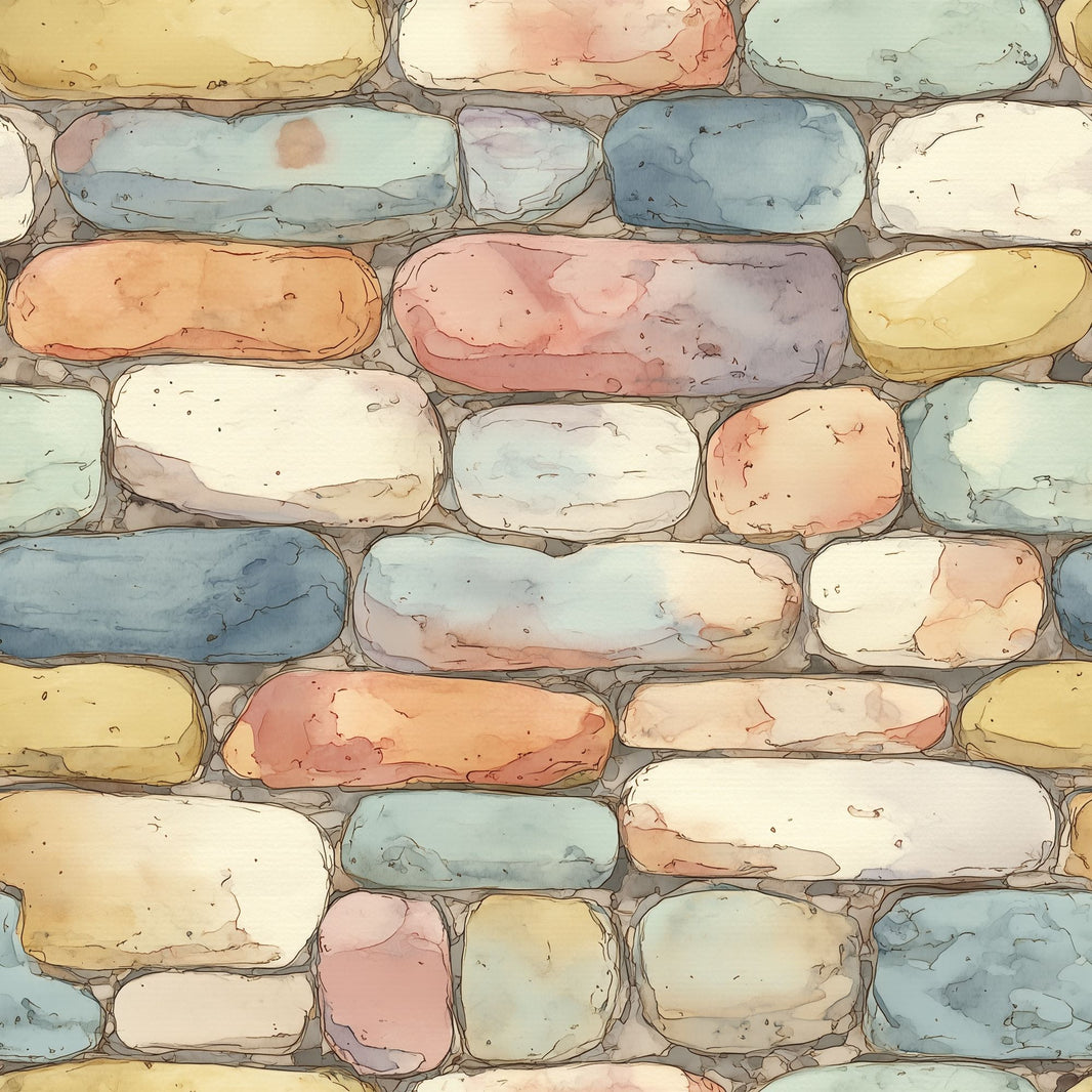 Stone Wall Wallpaper Pastel Watercolor Removable Wall Decor pattern artwork