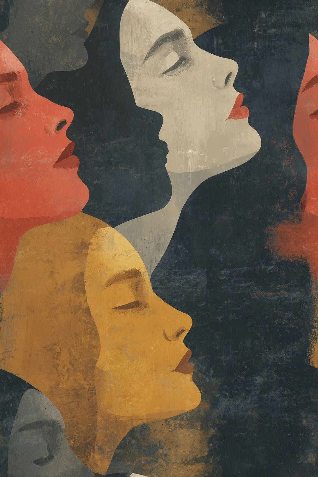 Abstract Faces Wallpaper Portrait Removable Female Profiles Wall Double Roll pattern artwork