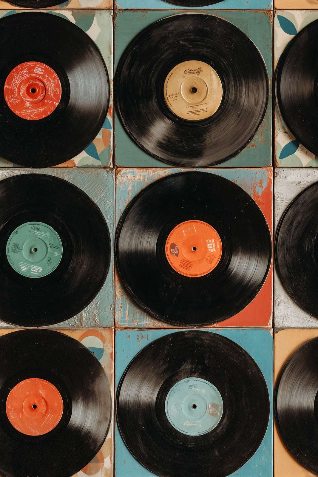 Vinyl Records Wallpaper Retro Music Vintage Decorative Mural pattern artwork