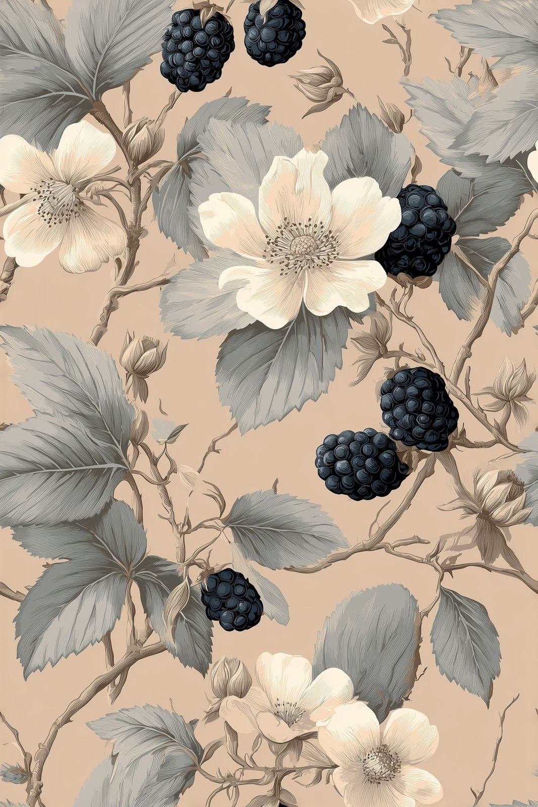 Botanical Wallpaper Blackberry Vintage Removable Wall Decor pattern artwork
