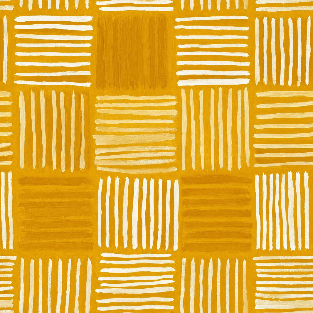 Mustard Yellow Wallpaper Cream Stripes Abstract Geometric Decorative Mural pattern artwork