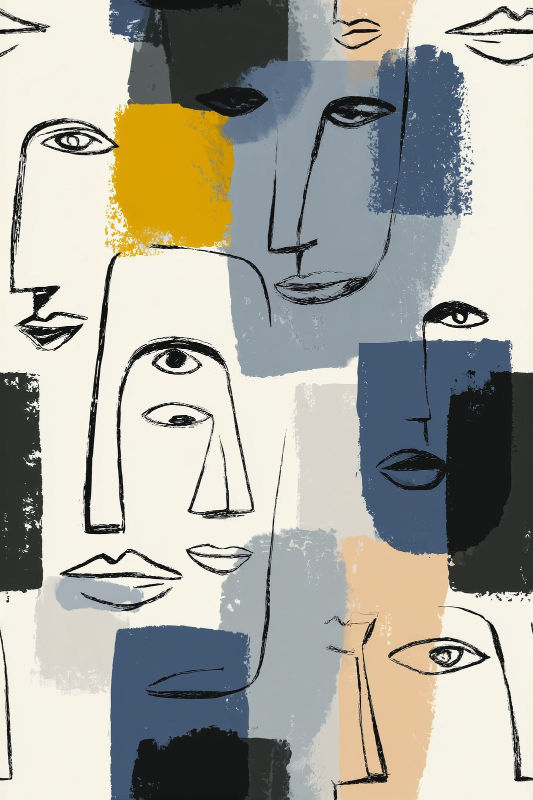 Abstract Faces Wallpaper Line Art Removable Modern Portrait Wall Double Roll pattern artwork