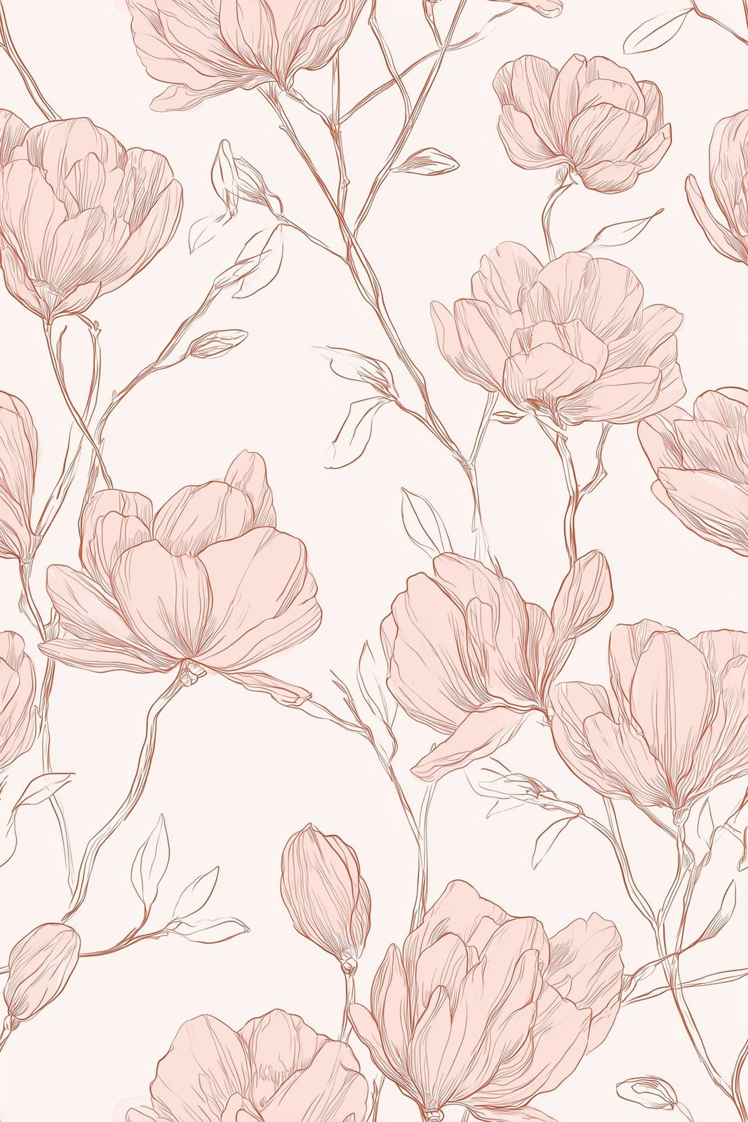 Magnolia Wallpaper Botanical Pink Decorative Mural pattern artwork