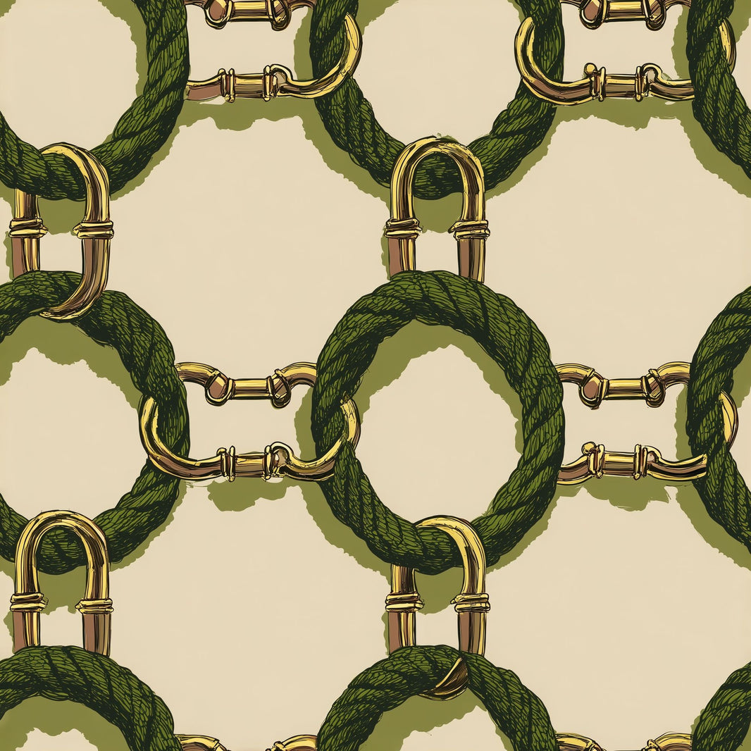Gold Chain Wallpaper Green Rope Removable Interlocking Wall Double Roll pattern artwork