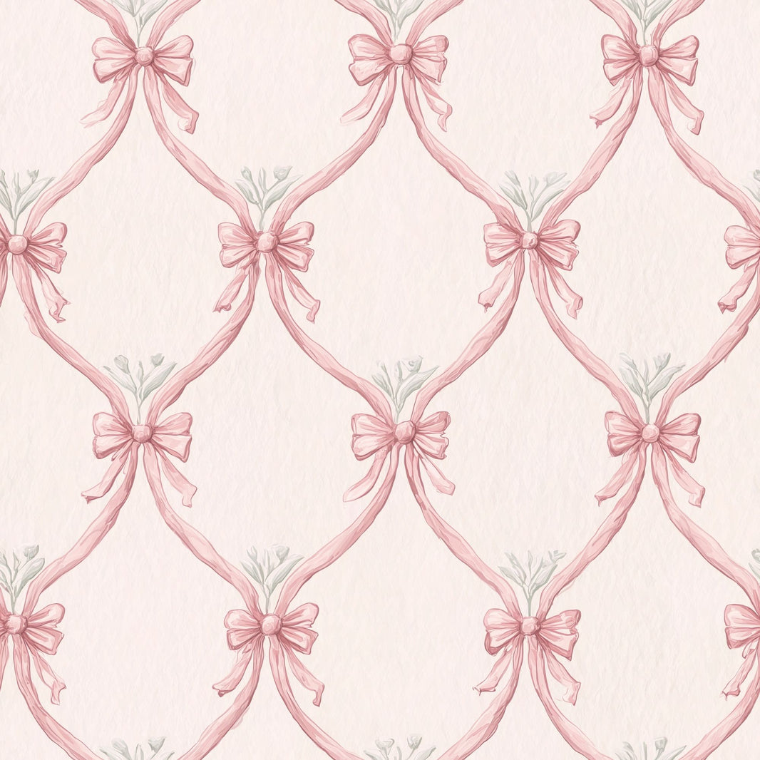 Pink Ribbon Wallpaper Bows Removable Trellis Wall Double Roll pattern artwork