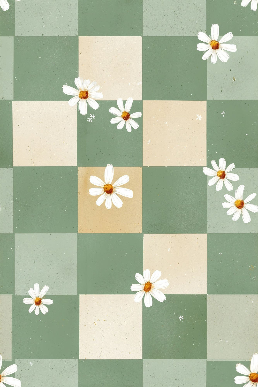 Sage Green Wallpaper Daisy Flowers Removable Checkered Wall Double Roll pattern artwork