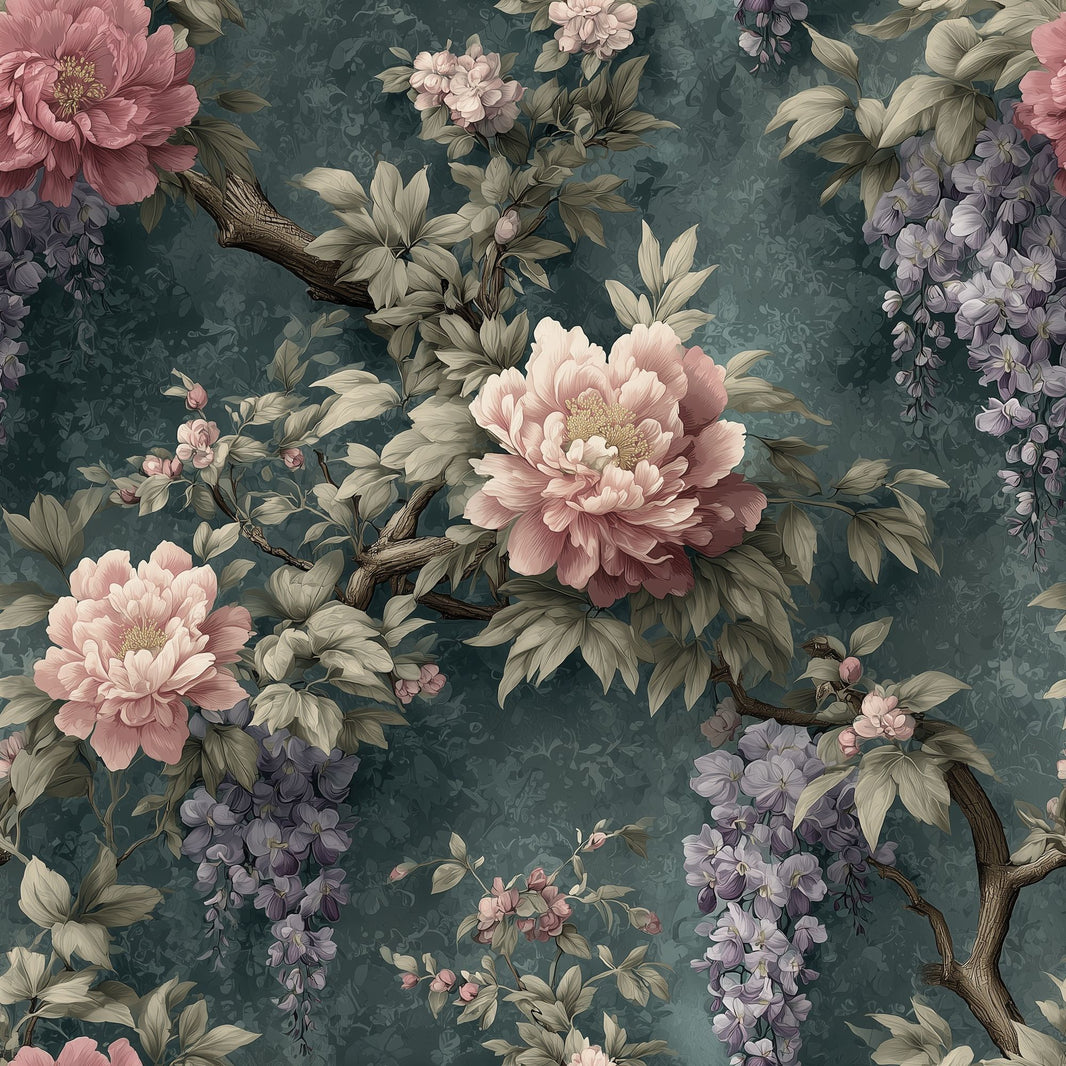 Dark Floral Wallpaper Chinoiserie Removable Vintage Wall Double Roll pattern artwork
