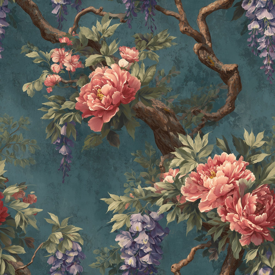 Muted Green Wallpaper Vintage Chinoiserie Decorative Mural pattern artwork