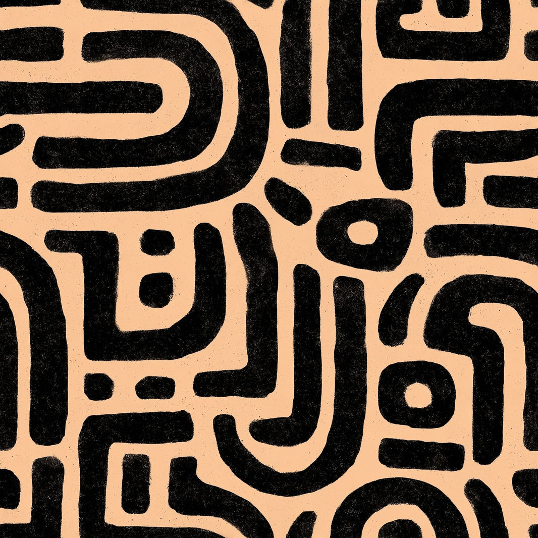 Abstract Geometric Wallpaper Maze Pattern Bold Black Lines Decorative Mural pattern artwork