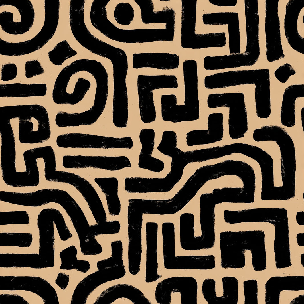 Maze Labyrinth Wallpaper Dark Abstract Removable Black And Tan Wall Double Roll pattern artwork