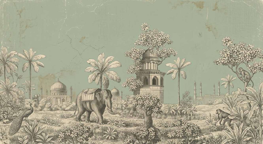 Tropical Palace Animals Wallpaper Scenic Landscape Wall Mural pattern artwork