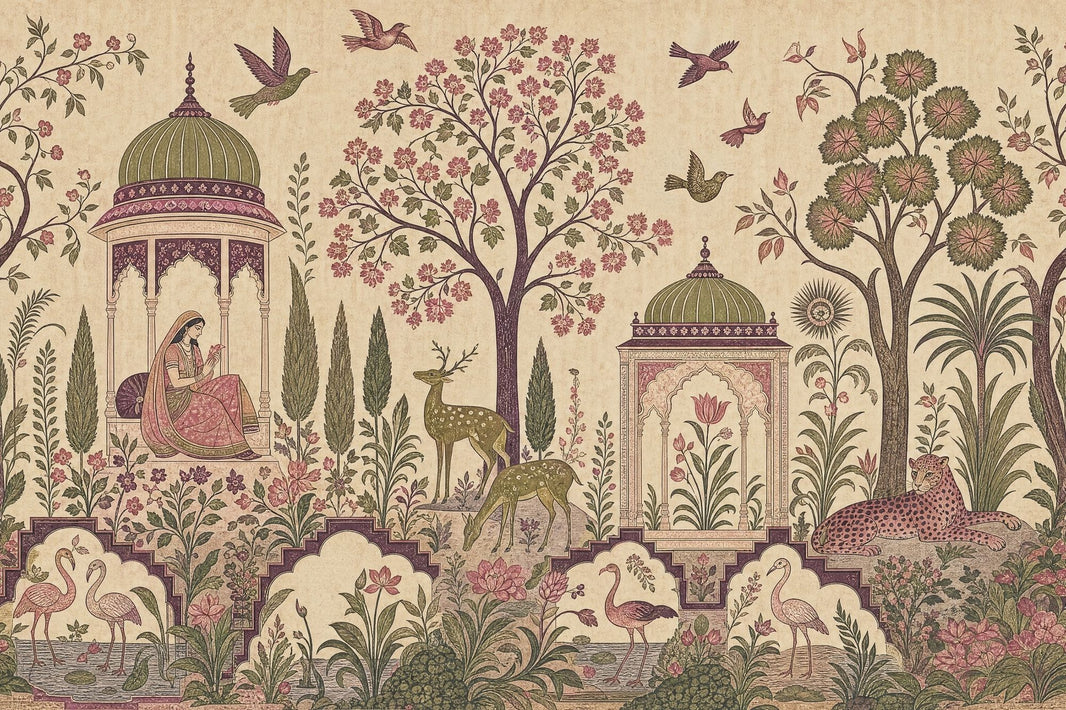 Mughal Indian Garden Wallpaper Pavilion Scene Wall Mural pattern artwork