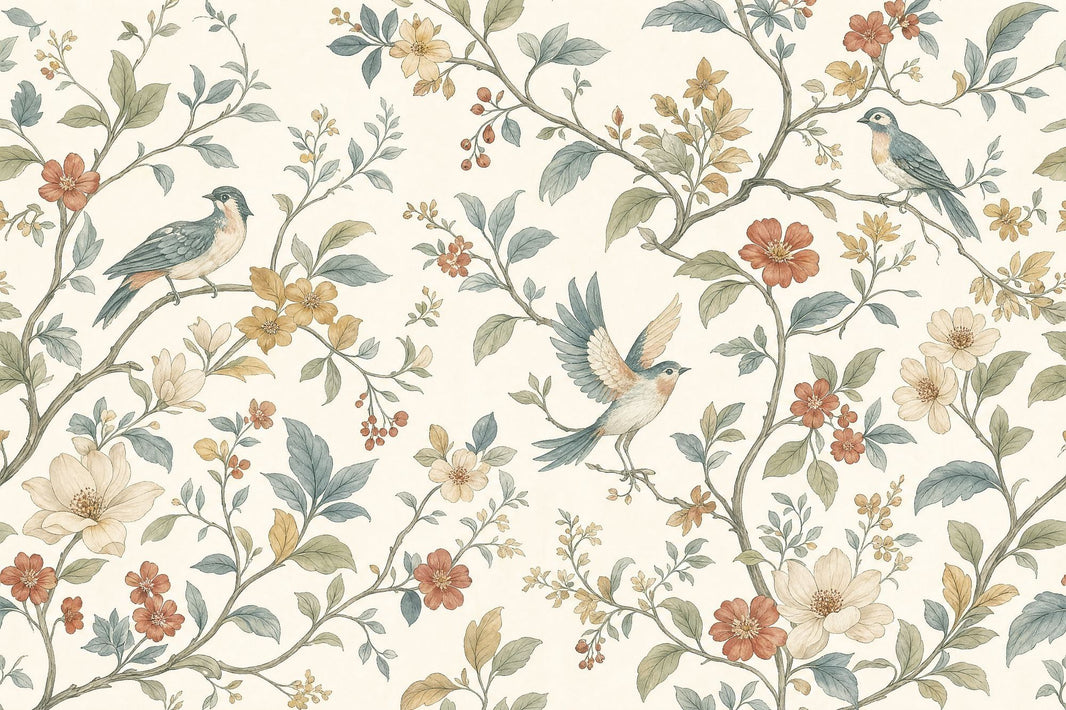 Chinoiserie Birds And Vines Wallpaper Vintage Botanical Wall Mural pattern artwork