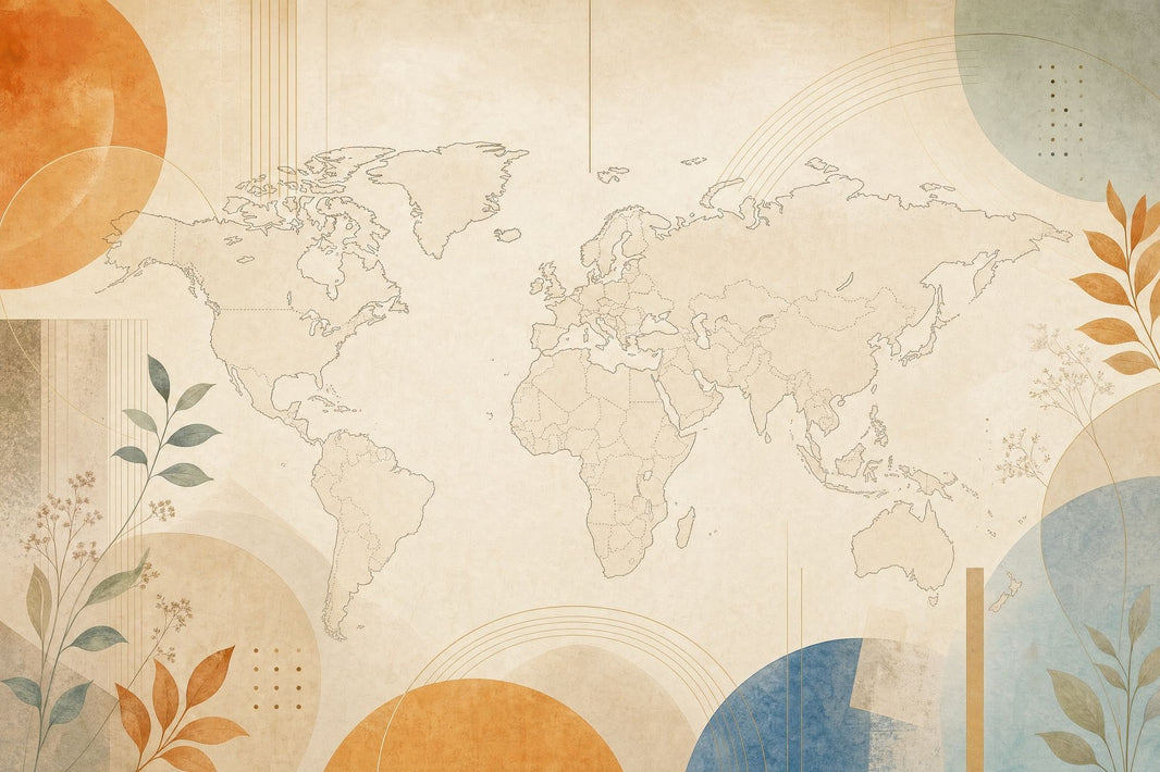 Vintage World Map Wallpaper Muted Green Botanical Wall Mural pattern artwork