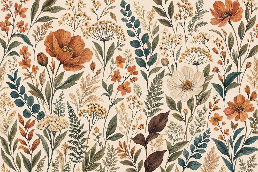Vintage Wildflowers Wallpaper Ivory Background Wall Mural pattern artwork