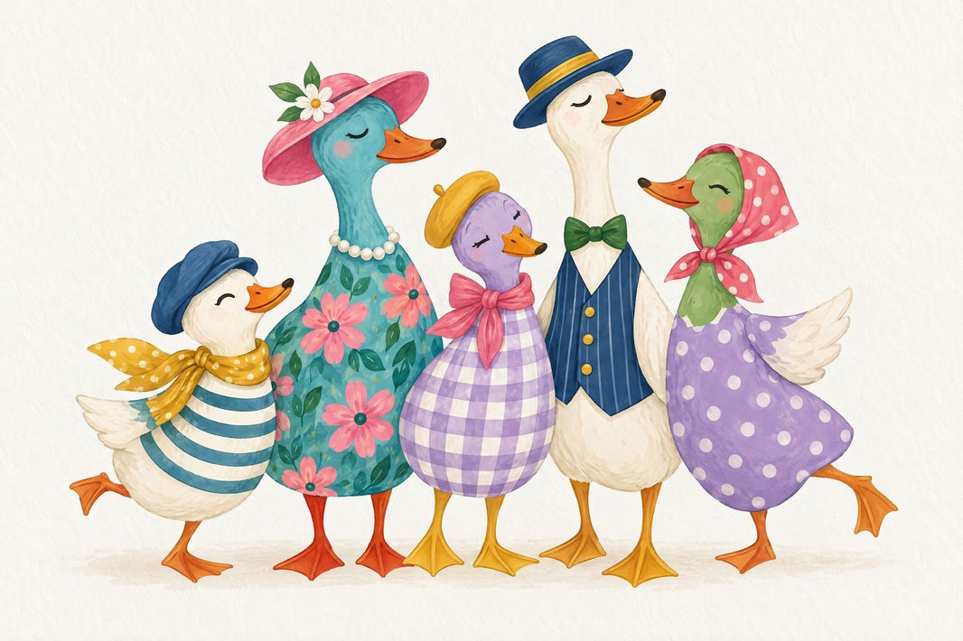 Whimsical Ducks Wallpaper Watercolor Garden Wall Mural pattern artwork