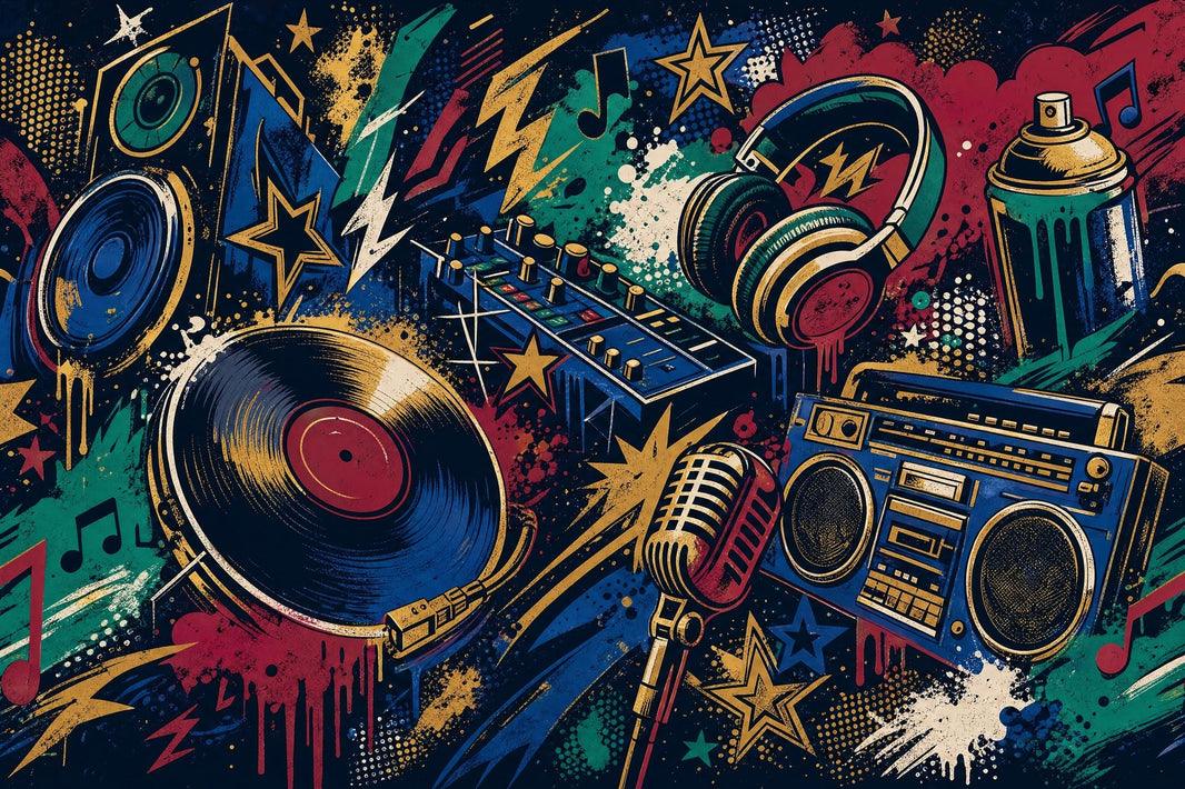 Graffiti DJ Gear Wallpaper Dark Street Art Wall Mural pattern artwork