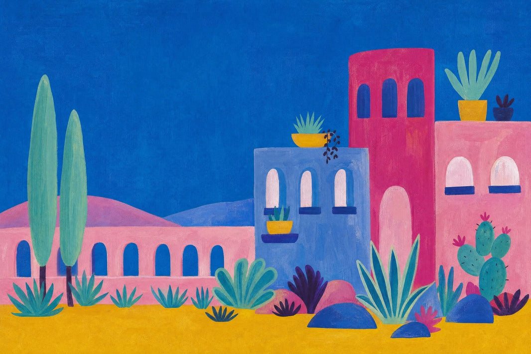 Mediterranean Village Wallpaper Colorful Architecture Wall Mural pattern artwork