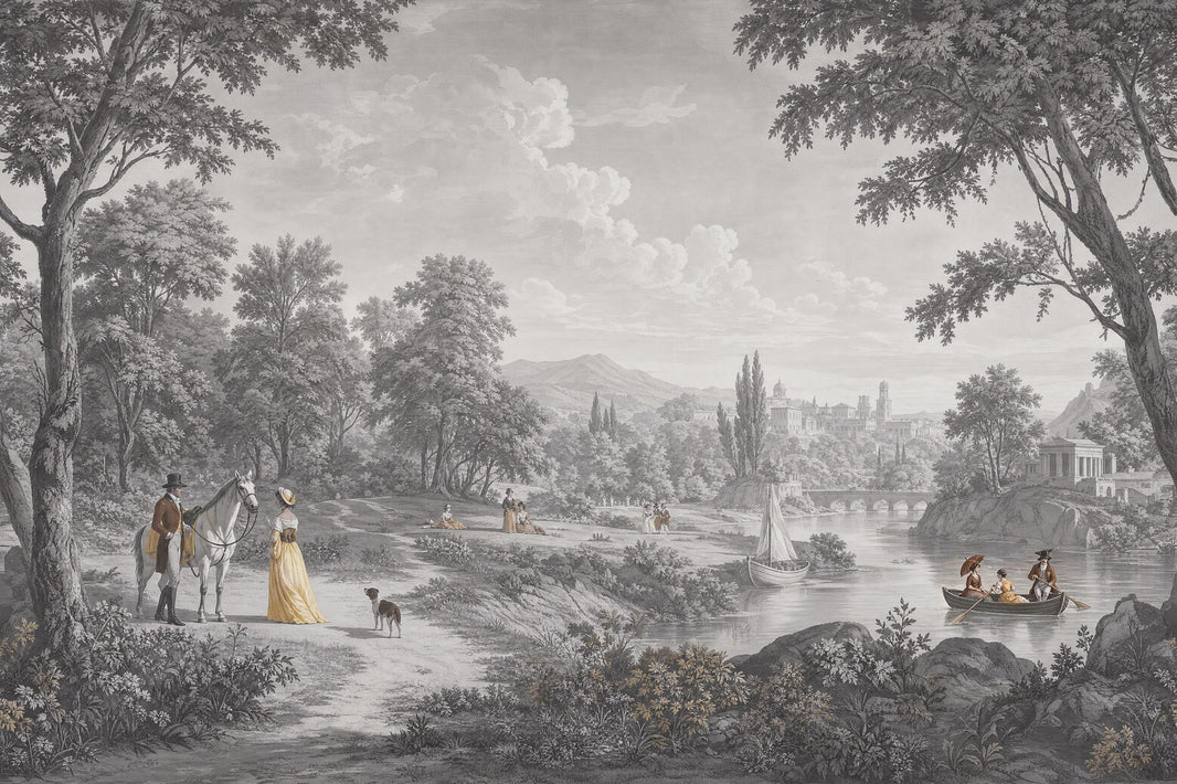 Pastoral Scenic Landscape Wallpaper Vintage Toile Wall Mural pattern artwork