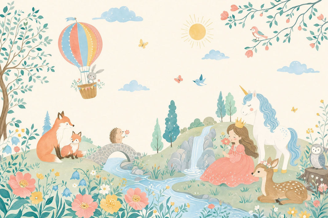 Hot Air Balloon Wallpaper Watercolor Fairy Tale Removable Wall Decor pattern artwork