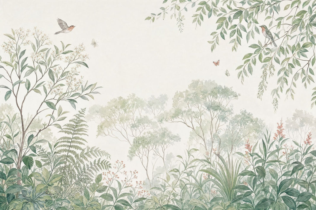 Muted Green Wallpaper Sage Green Botanical Wall Mural pattern artwork
