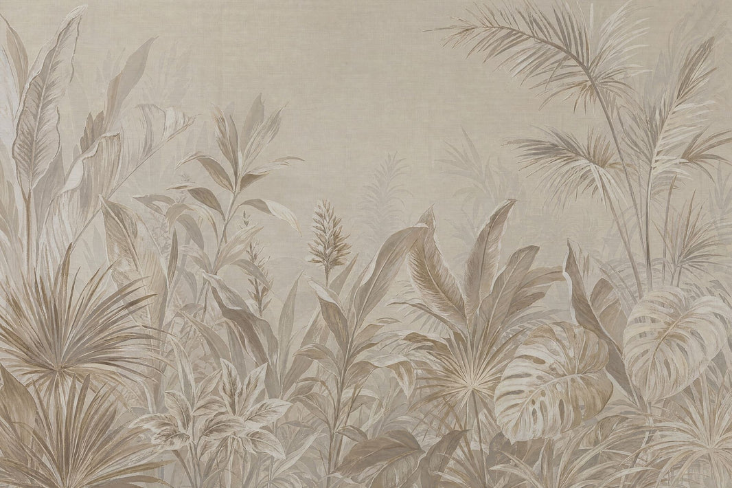 Neutral Tropical Foliage Wallpaper Watercolor Palm Wall Mural pattern artwork