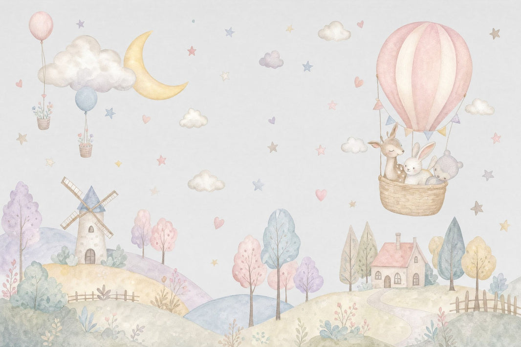 Hot Air Balloon Wallpaper Watercolor Nursery Wall Mural pattern artwork