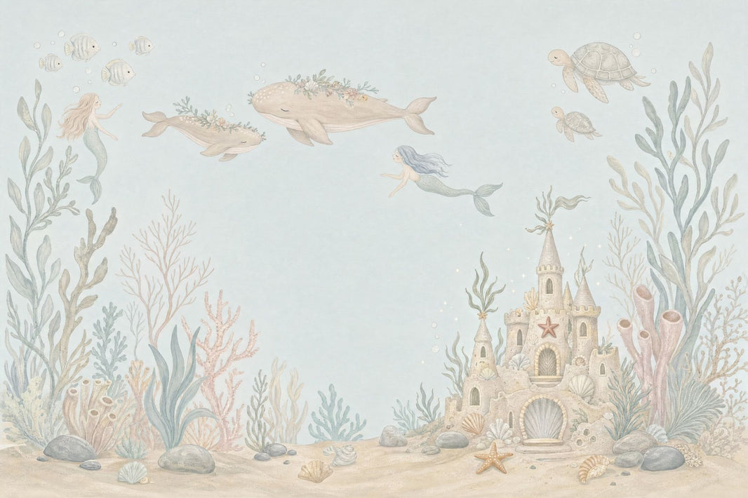 Underwater Mermaid Wallpaper Pastel Watercolor Wall Mural pattern artwork
