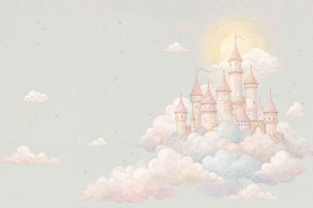 Fairy Tale Castle Wallpaper Watercolor Pastel Wall Mural pattern artwork