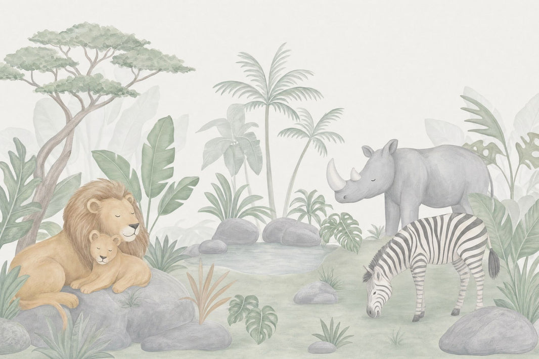 Watercolor Safari Animals Wallpaper Pastel Nursery Wall Mural pattern artwork