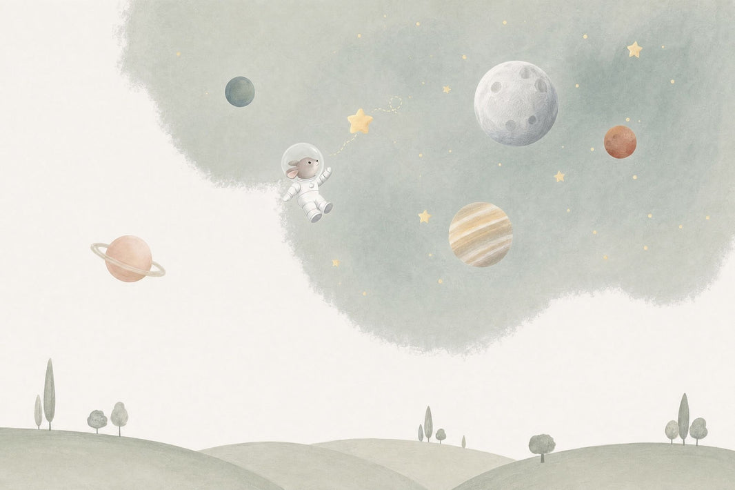 Astronaut Bunny Wallpaper Watercolor Space Wall Mural pattern artwork