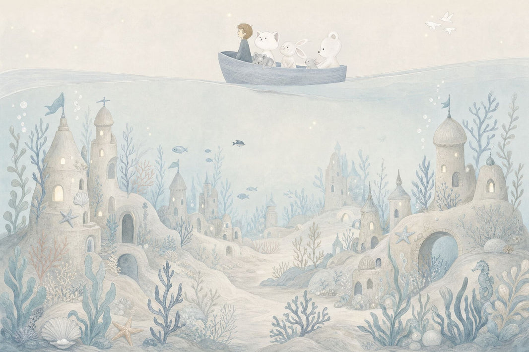 Whimsical Underwater Castle Wallpaper Watercolor Ocean Wall Mural pattern artwork