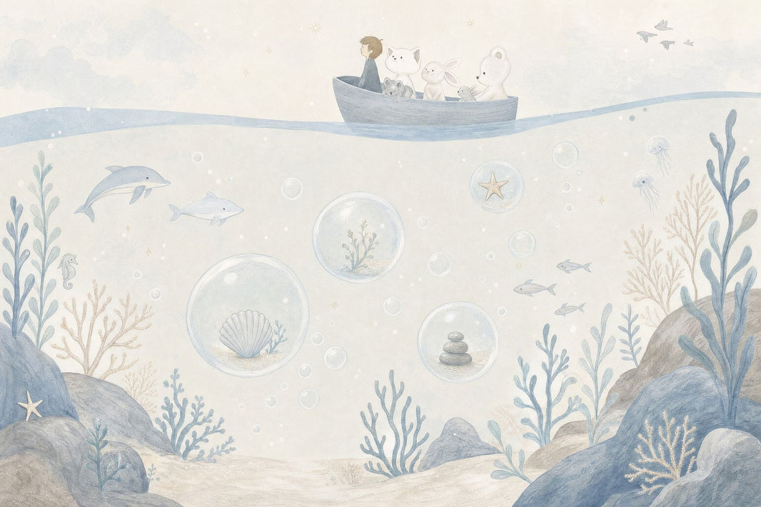 Underwater Boat Nursery Wallpaper Watercolor Coastal Wall Mural pattern artwork