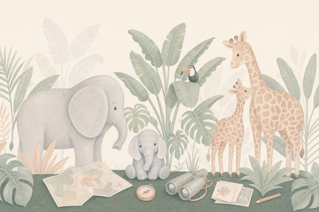 Watercolor Safari Animals Wallpaper Tropical Jungle Wall Mural pattern artwork