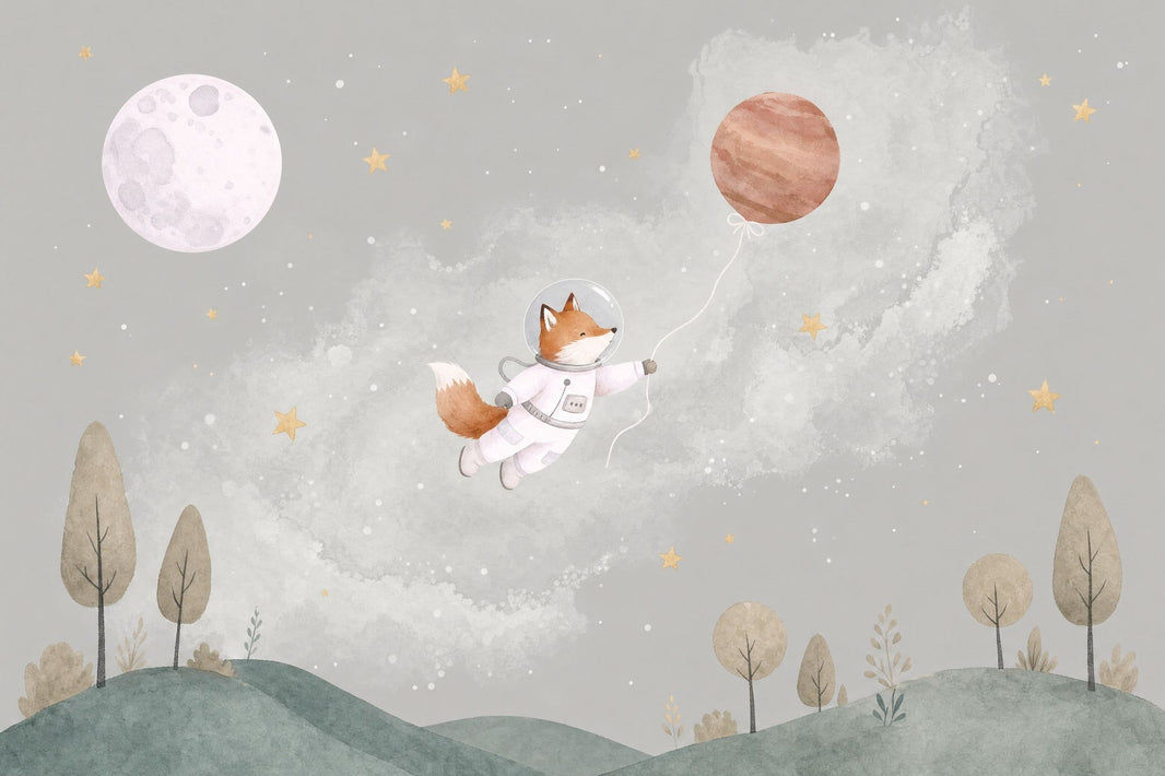 Astronaut Fox Wallpaper Muted Green Space Sky Wall Mural pattern artwork