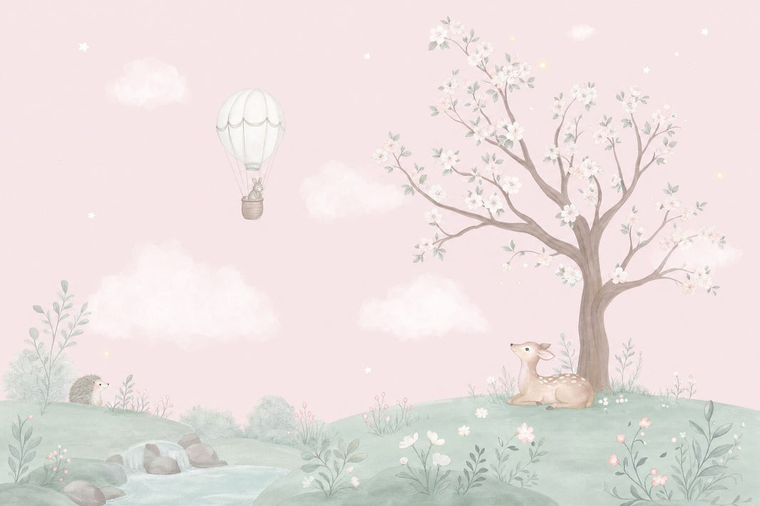 Hot Air Balloon Bunny Wallpaper Watercolor Nursery Wall Mural pattern artwork