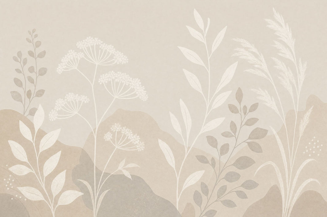 Wildflower Grasses Wallpaper Neutral Botanical Wall Mural pattern artwork