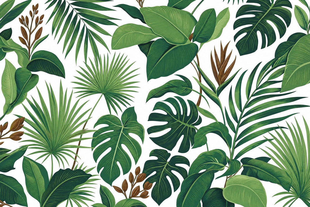 Tropical Leaves Wallpaper White Background Wall Mural pattern artwork