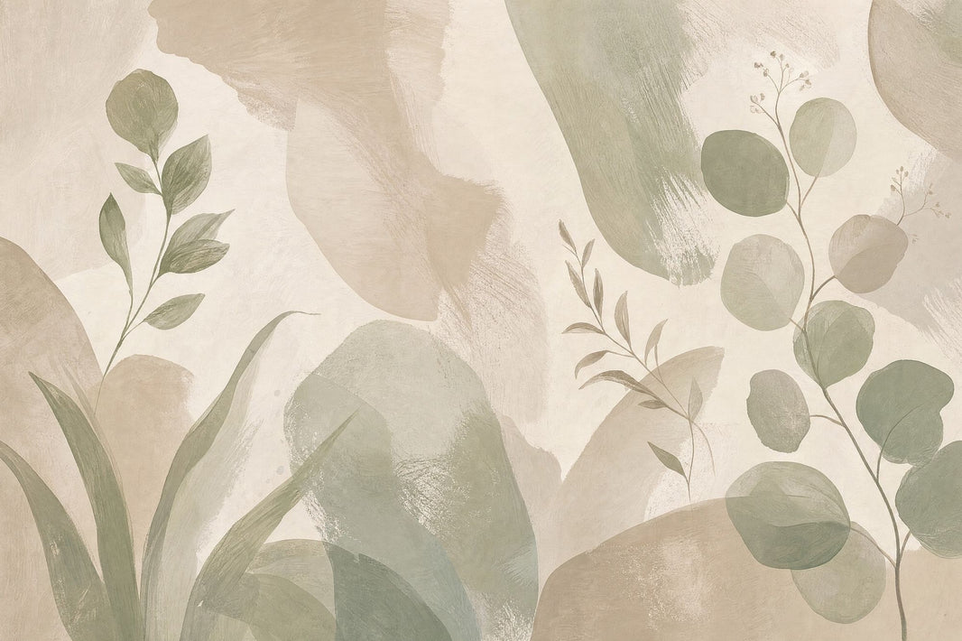 Sage Green Leaf Branches Wallpaper Watercolor Botanical Wall Mural pattern artwork