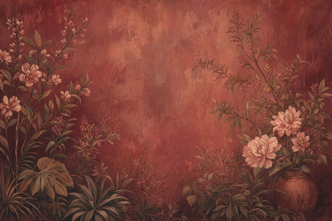 Vintage Floral Branches Wallpaper Terracotta Garden Wall Mural pattern artwork