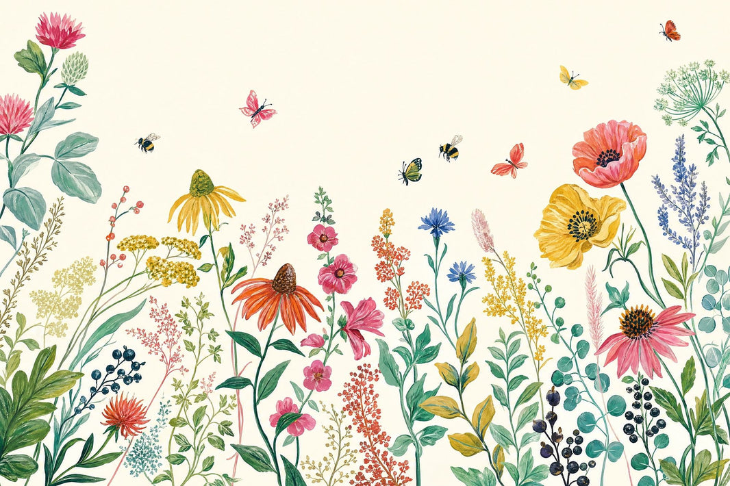 Wildflower Meadow Wallpaper Watercolor Botanical Wall Mural pattern artwork