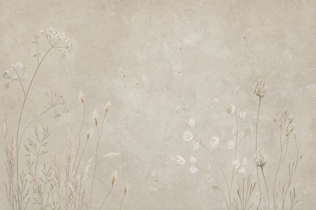Wildflower Grasses Wallpaper Neutral Textured Wall Mural pattern artwork