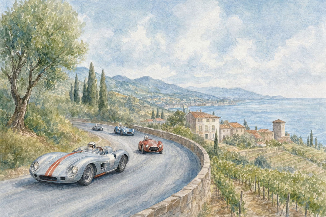 Vintage Coastal Road Race Wallpaper Mediterranean Landscape Wall Mural pattern artwork